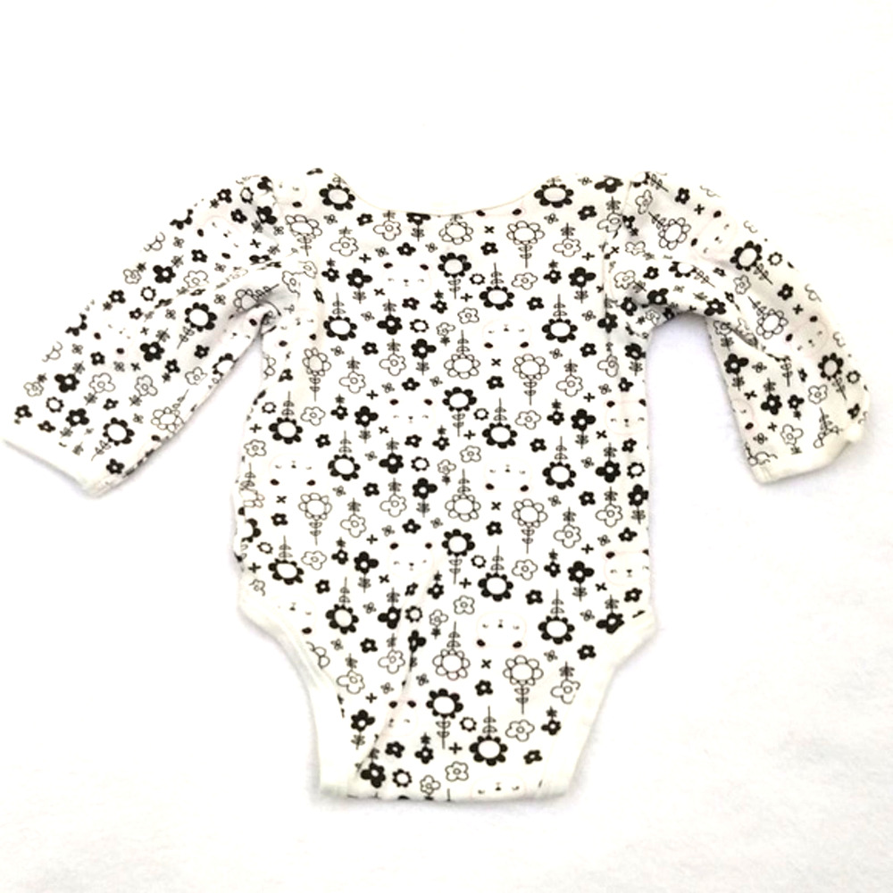 Baby Gear 100% Cotton One Piece White Black Long Sleeve Floral 6-9mo